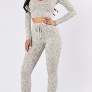 Fashion Nova Gray Knit Leggings and Shirt Set